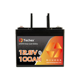 Techex 12V 100Ah LiFePO4 Battery Bluetooth, MINI Size, 100A BMS, Low Temp Cut Off, Deep Cycle for Trolling Motor, Boat, RV, Solar, Camping, Off Grid