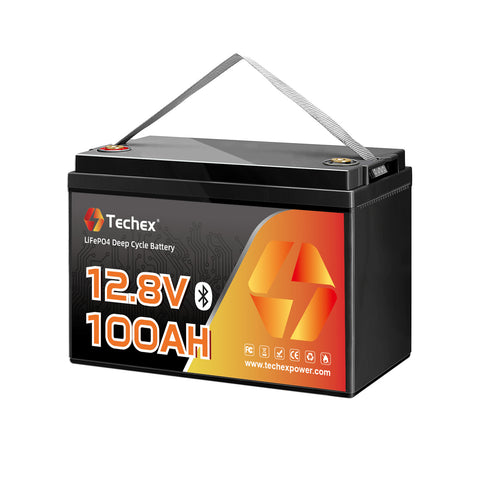 Techex 12V 100Ah Lithium Battery Bluetooth, Group 31, 100A BMS, Low Temp Cut Off, Deep Cycle for Trolling Motor, Boat, RV, Solar, Camping, Off Grid