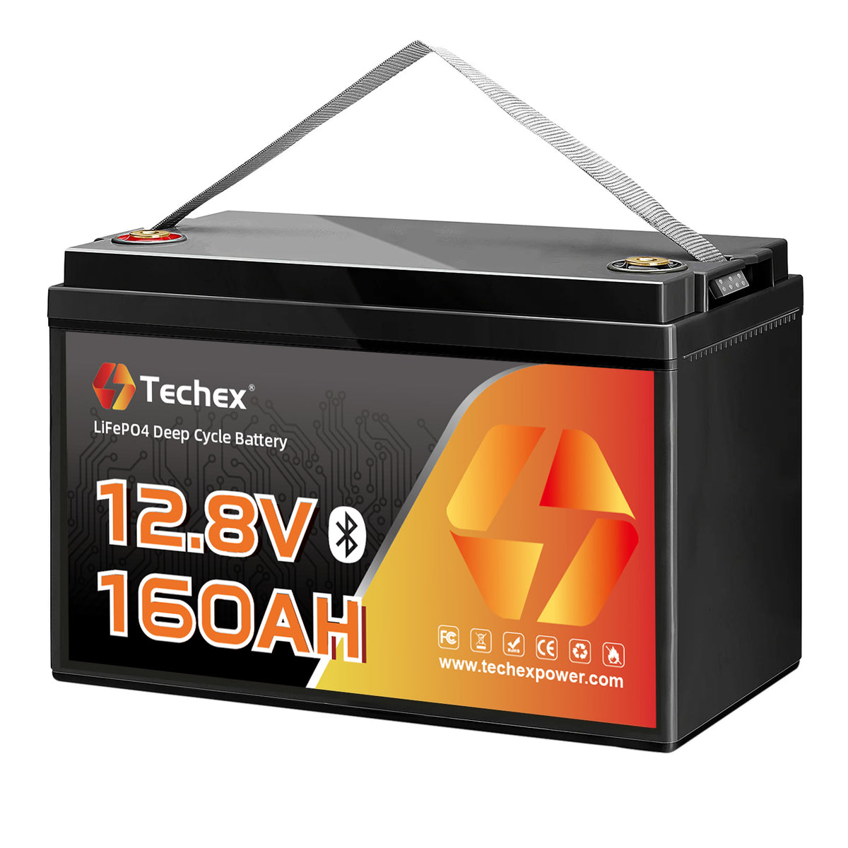 Techex 12V 160Ah LiFePO4 Battery, 150A BMS, Built-in Bluetooth, Group 31, Low Temp Cut Off, Deep Cycle, 12V Lithium Battery for Trolling Motor, Boat, RV, Solar, Camping, Off Grid