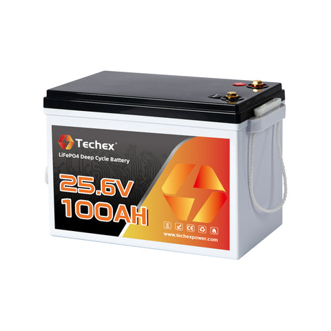 Techex 24V 100Ah LiFePO4 Battery, 200A BMS, 5120W Load Power, Low Temp Cut Off, Deep Cycle, 24V lithium battery for Trolling Motor, Boat, RV, Solar, Camping, Off Grid （No Bluetooth）