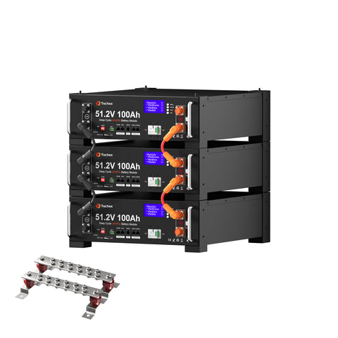 Techex 48V 100Ah LiFePO4 Battery, 100A BMS with Inverter Communication, 3U Rack-Mount, Smart Display & Bluetooth, 6000+ Cycles, Max. 5.12kW Power Output for Off-Grid, Solar System, Backup