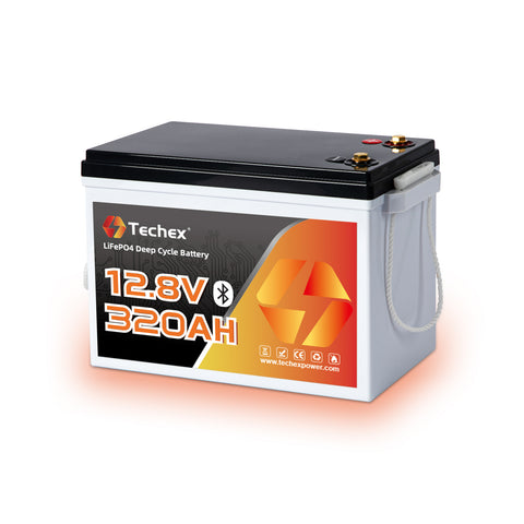 Techex 12V 320Ah Self-Heating LiFePO4 Battery, 200A BMS, Built-in Bluetooth, Low Temp Cut Off, Deep Cycle Lithium Battery for RV, Solar, Camping, Off-Grid, Trolling Motor, Boat