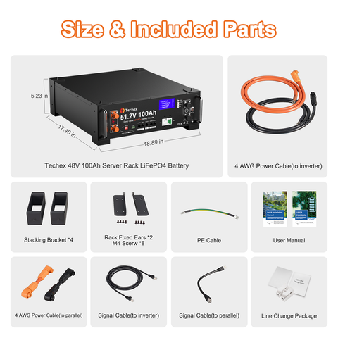 [UPGRADED VERSION]Techex 48V 100Ah LiFePO4 Battery, 100A BMS with Inverter Communication, 3U Rack-Mount, WiFi& Bluetooth& Smart Display, Fire Suppression, Max. 5.12kW Power Output for Off-Grid, Solar System, Backup